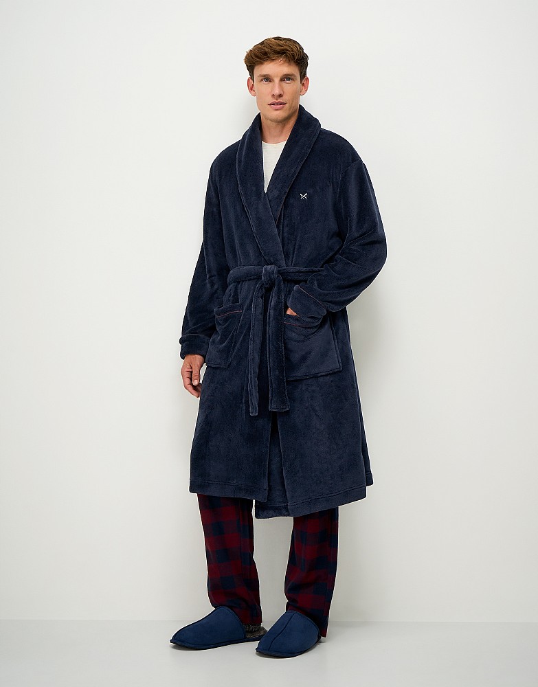 Fleece Bath Robe in Navy