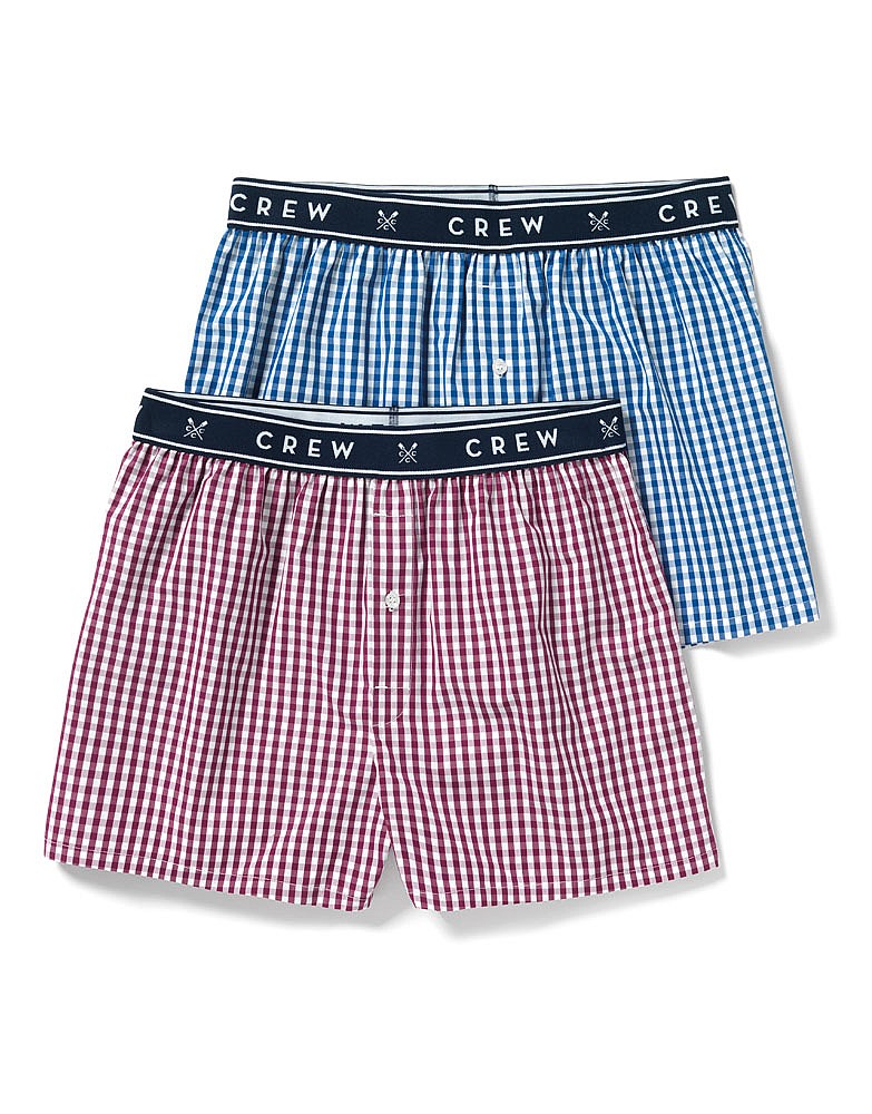 Men's 2 Pack Woven Boxers in Boysenberry/Ultramarine from Crew Clothing
