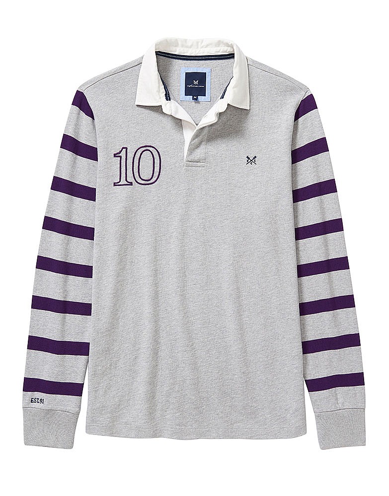 Men's Numbers Rugby Shirt in Grey Marl/Washed Blackberry from Crew