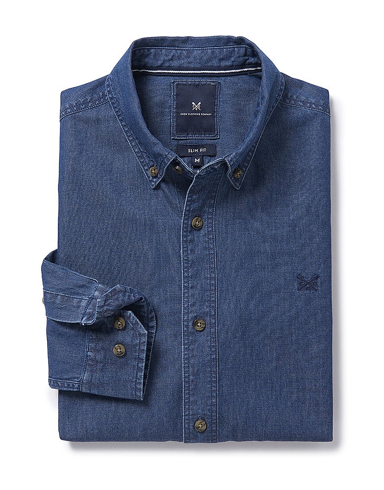 Men's Darwell Slim Fit Denim Shirt in Denim Blue from Crew Clothing Company