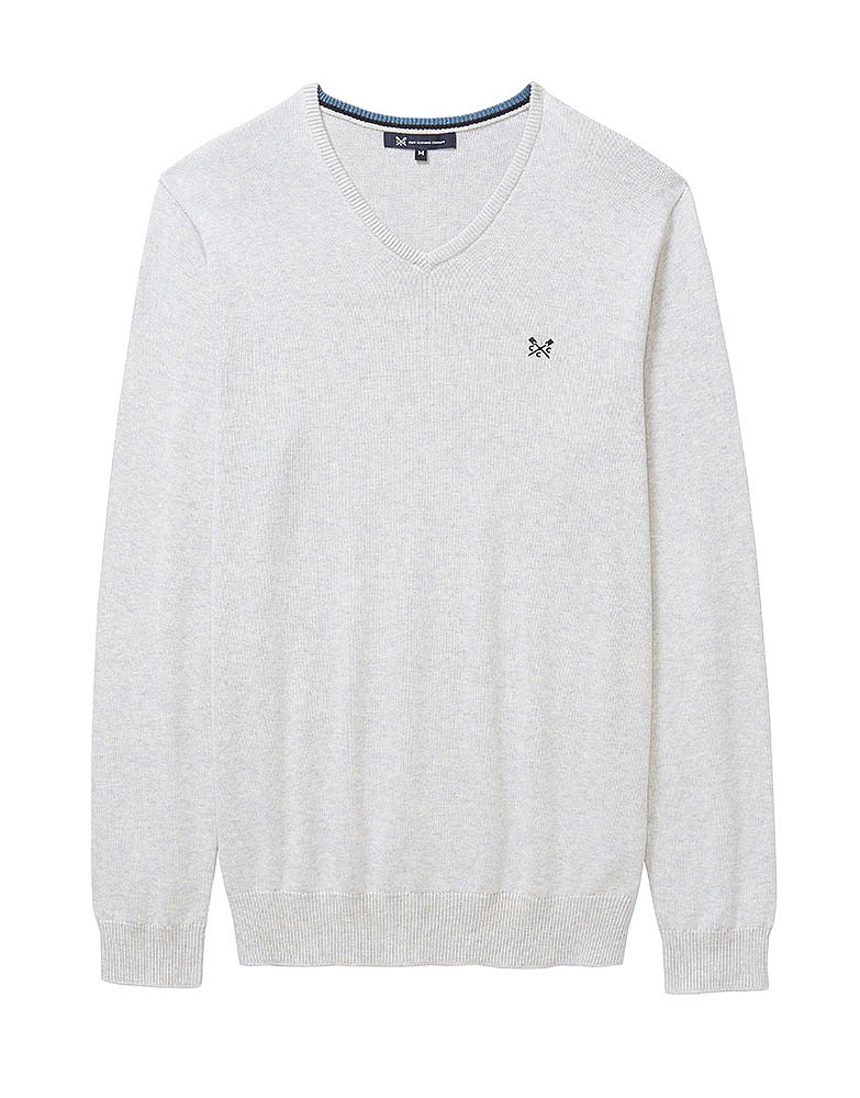 Foxley V Neck Jumper In Ice Grey Marl
