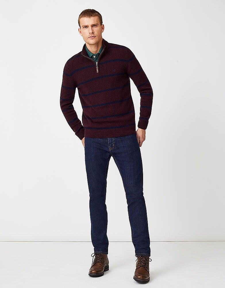 Men's Padstow Half Zip Knit in Fresh Damson Marl from Crew Clothing Company