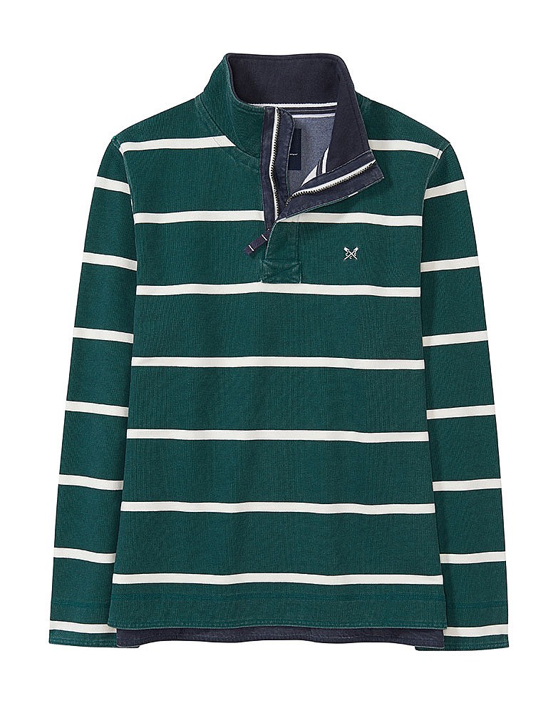 Padstow Pique Sweatshirt in Bottle Green/White Stripe