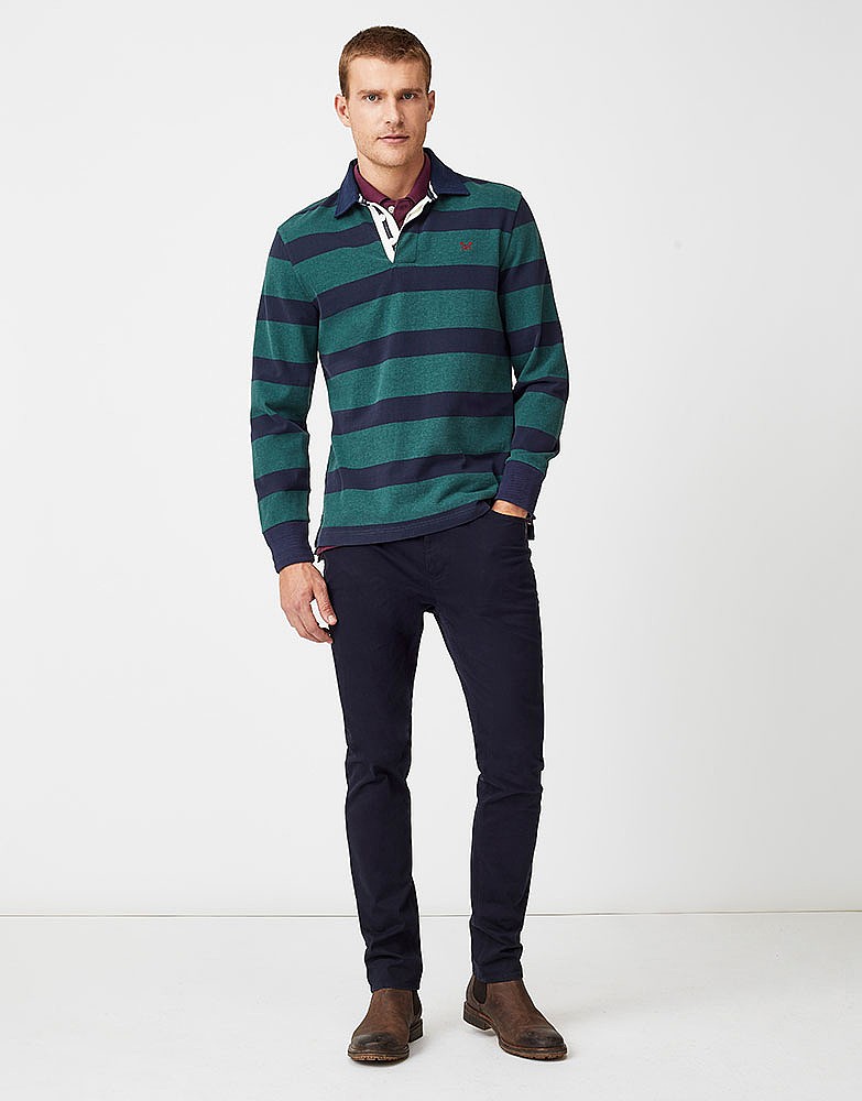 Men's Crew Long Sleeve Rugby Shirt in Bottle Green Marl from Crew