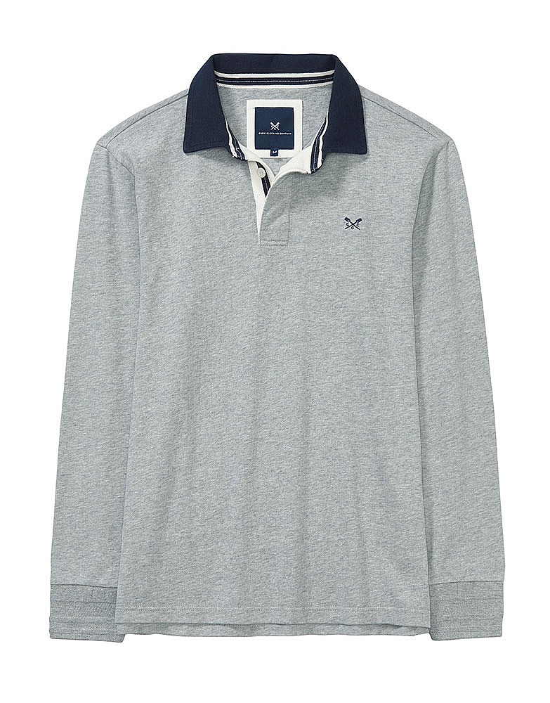 Men's Crew Long Sleeve Rugby Shirt in Mid Grey Marl from Crew Clothing ...