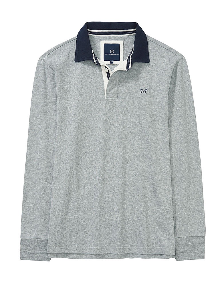 Men's Crew Long Sleeve Rugby Shirt in Mid Grey Marl from Crew Clothing