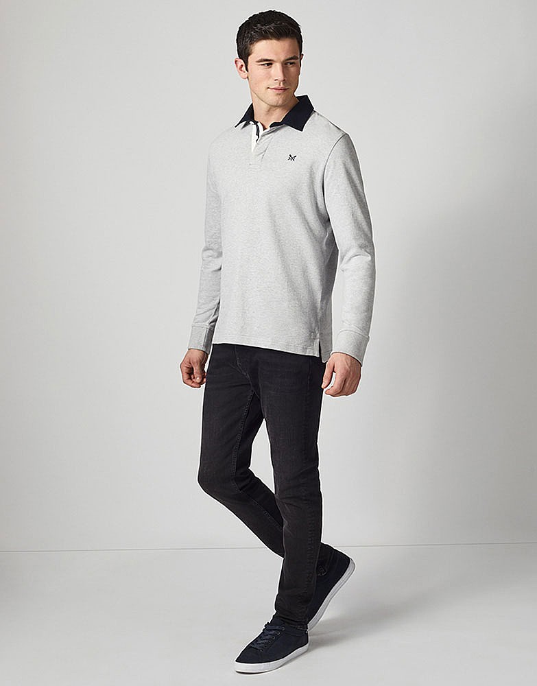 Men's Crew Long Sleeve Rugby Shirt in Chalk Grey Marl from Crew