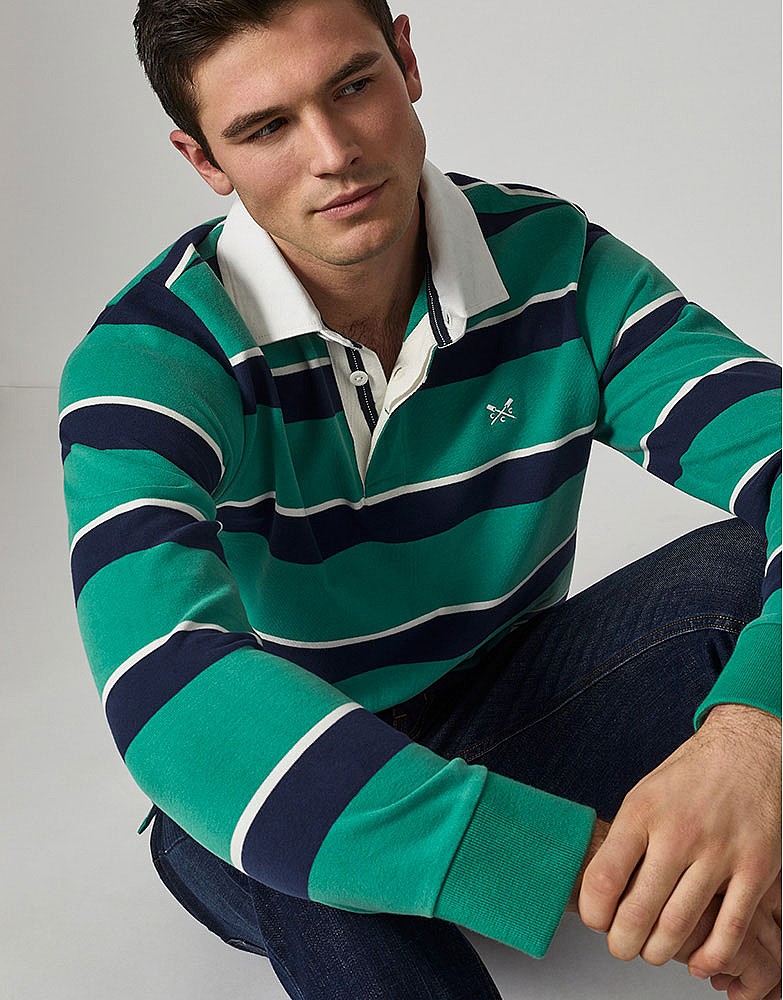 Men S Crew Long Sleeve Rugby Shirt In, Blue And Green Rugby Shirt