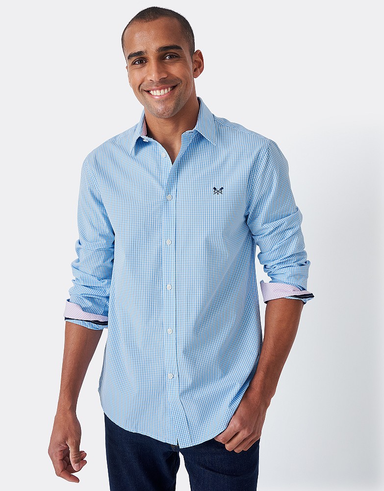 Sky Blue Micro Gingham Classic Fit Cotton Shirt