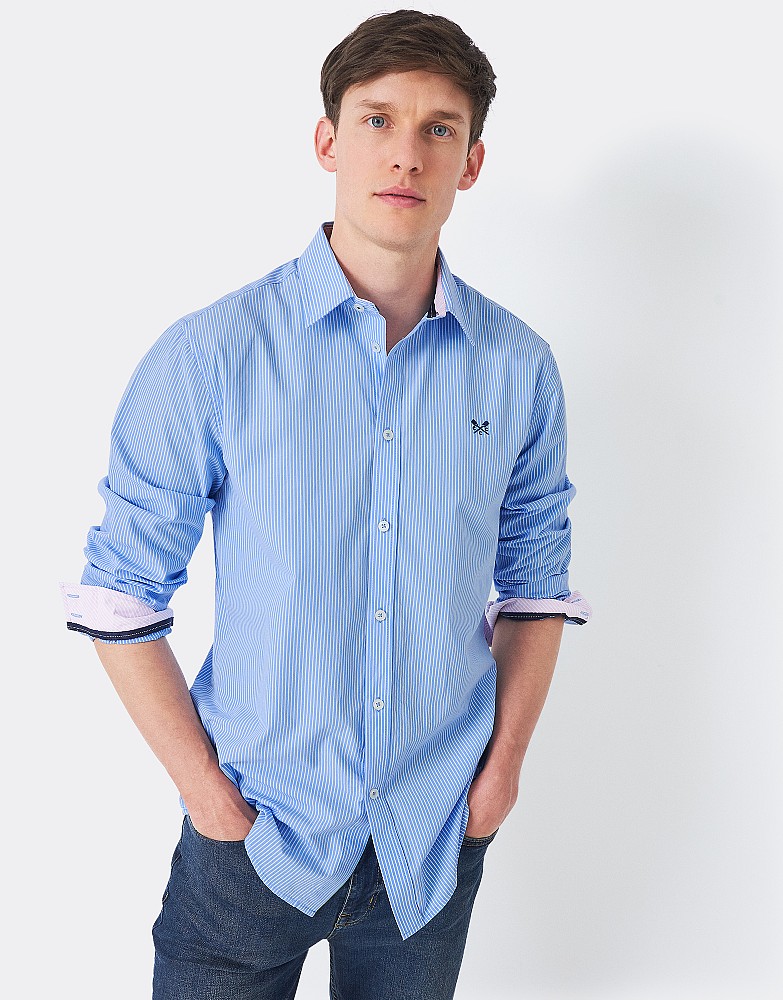 Sky Blue Micro Stripe Classic Fit Cotton Shirt