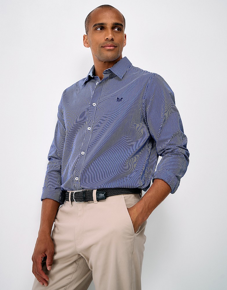 Crew Classic Micro Stripe Shirt in Dark Blue and White