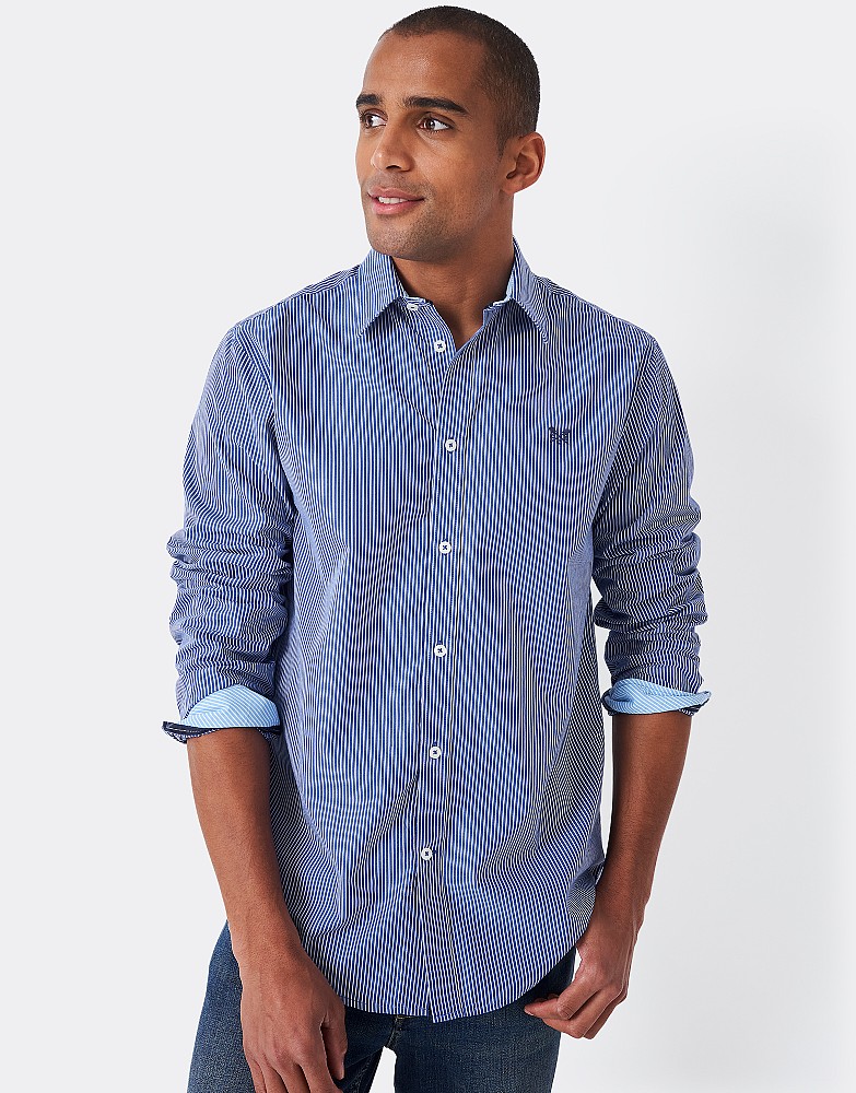 Blue Micro Stripe Classic Fit Cotton Shirt