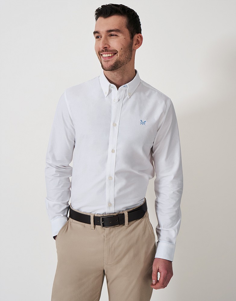 Men's White Slim Fit Cotton Oxford Shirt from Crew Clothing Company