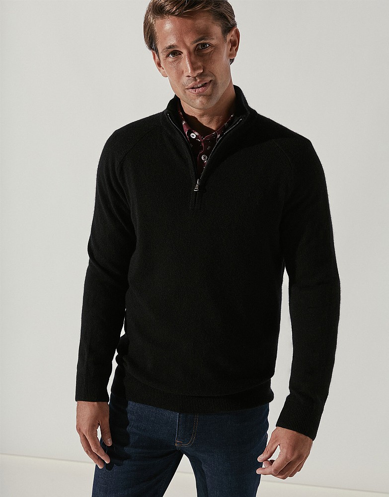 Men's Merino Cashmere Half Zip Jumper 
