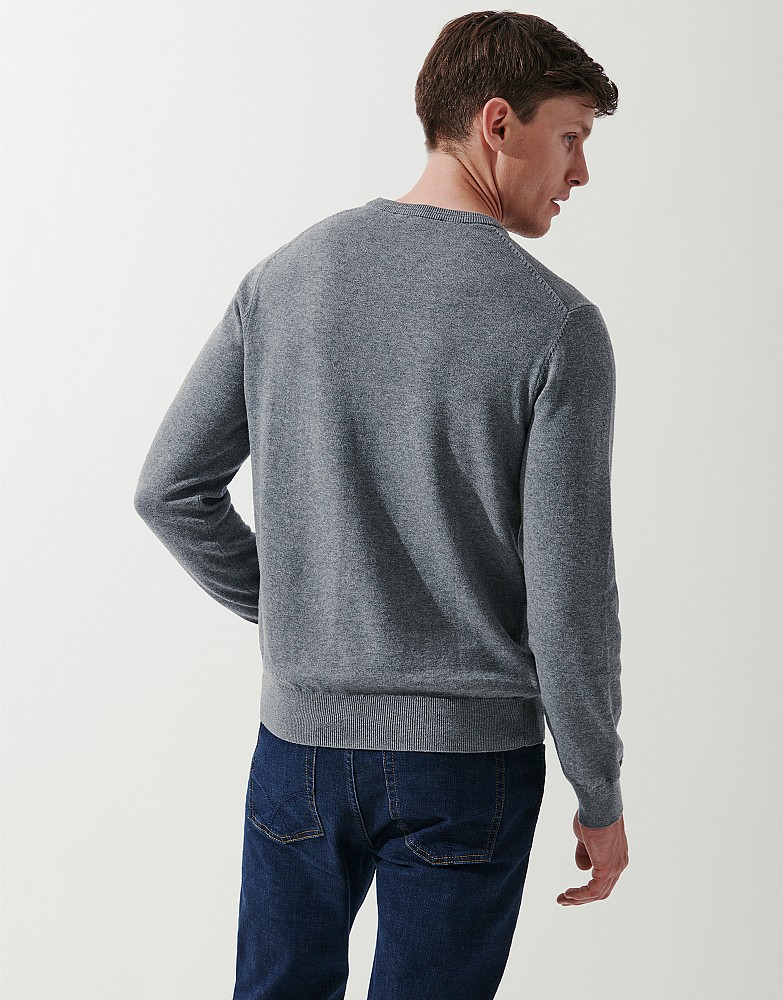 Grey Classic Cotton Crew Neck Jumper 