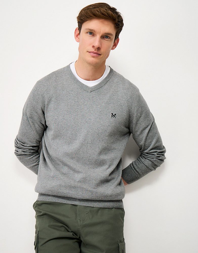 Organic Cotton Crew Neck Jumper in Mid Grey