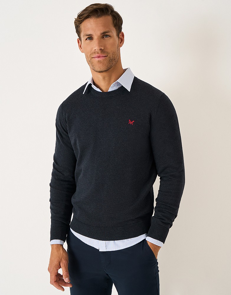 Organic Cotton Crew Neck Jumper in Charcoal Marl - grey