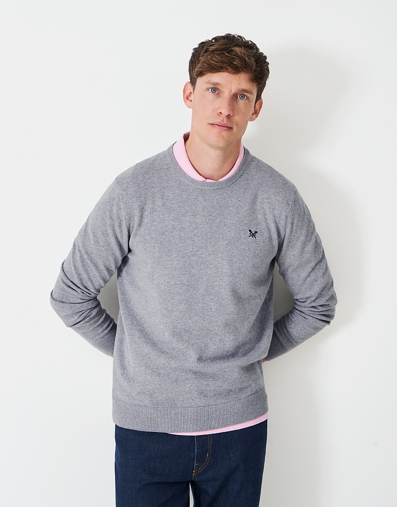 Organic Cotton Crew Neck Jumper in Grey Marl