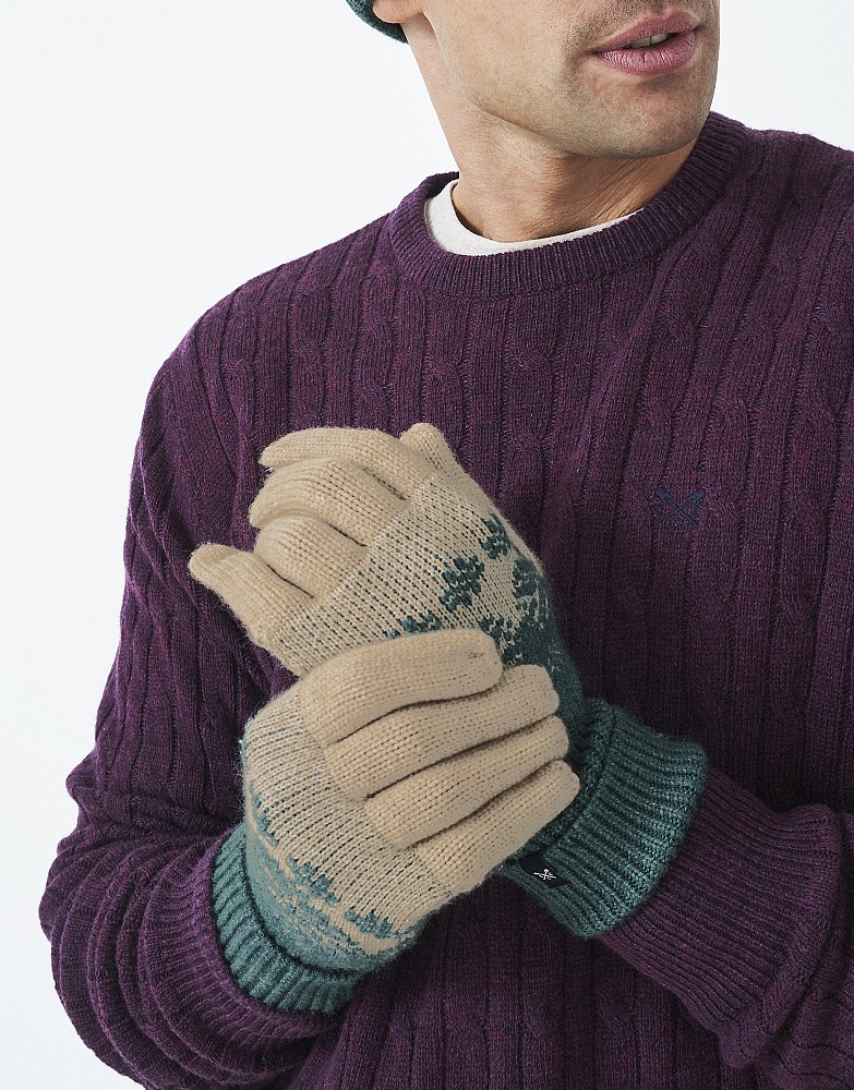 Men's Fairisle Glove from Crew Clothing Company Green