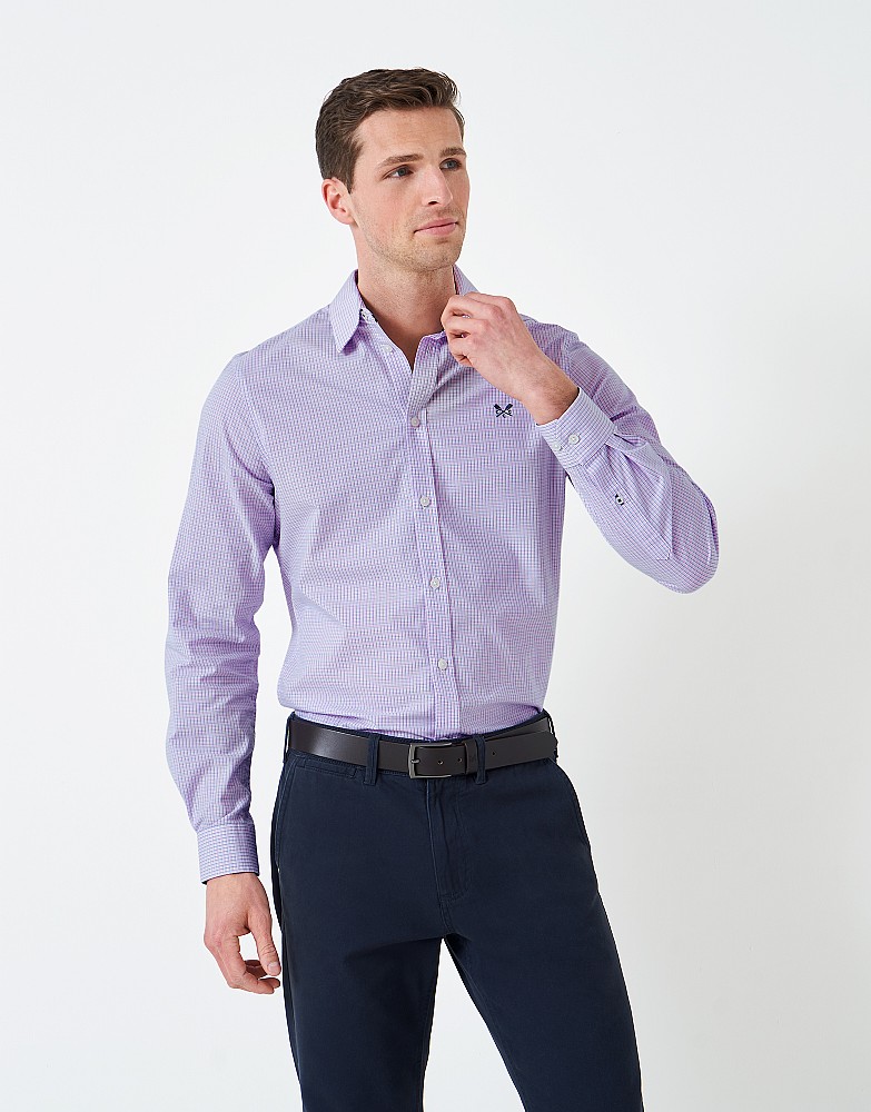 Stretch Fit Mini Grid Check Shirt