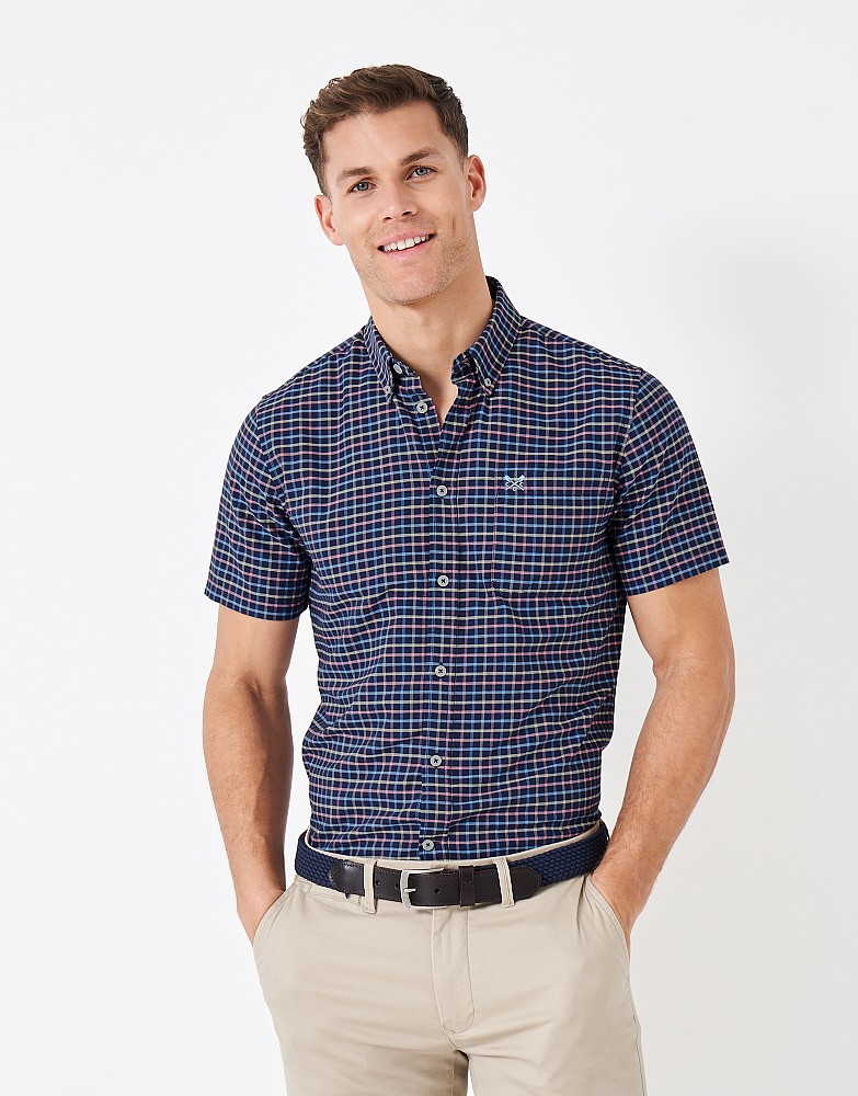 Short Sleeve Grid Check Oxford Shirt