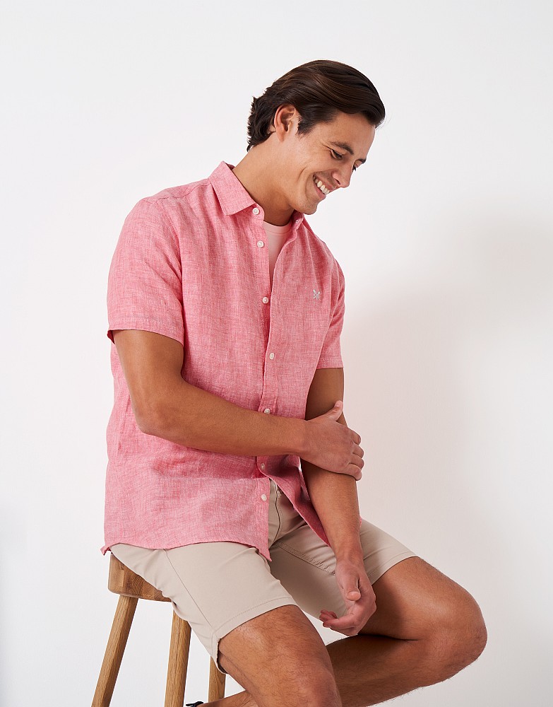 Men's Short Sleeve Linen Shirt from Crew Clothing Company Spice Coral