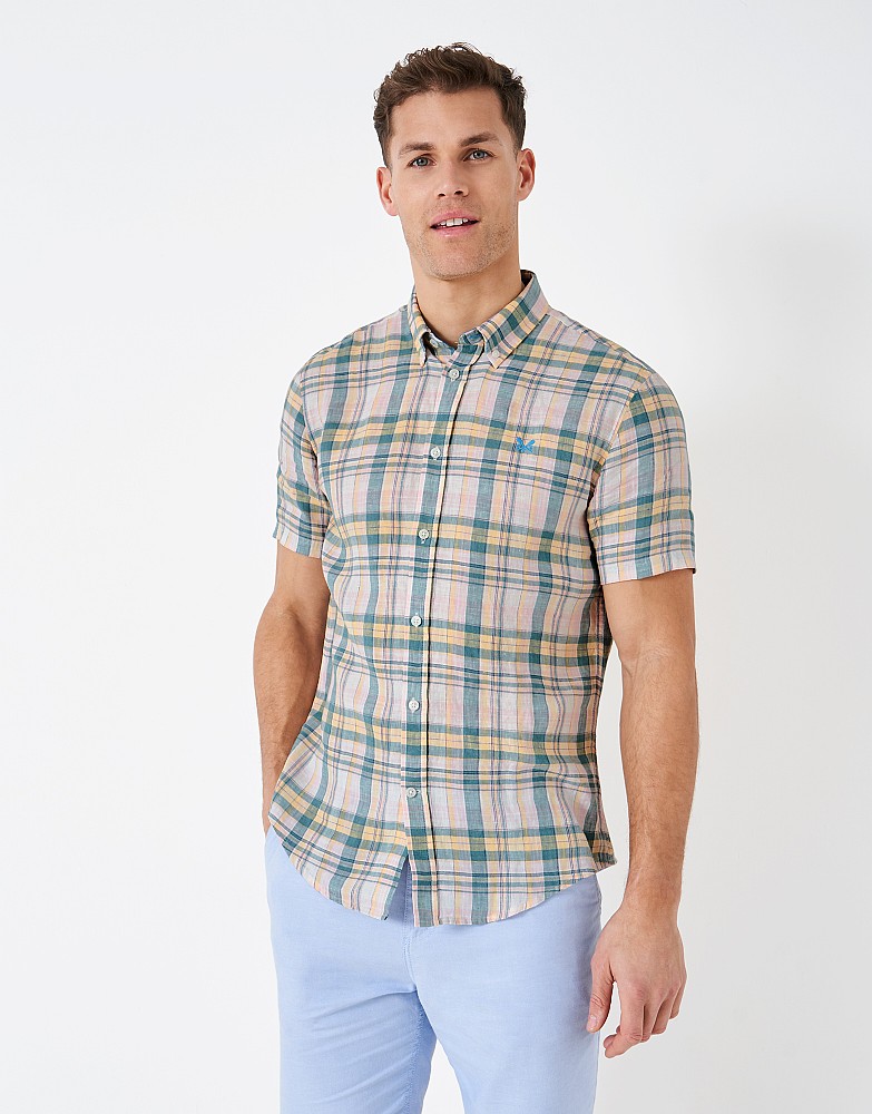 Men's Short Sleeve Linen Pastel Check Shirt from Crew Clothing Company