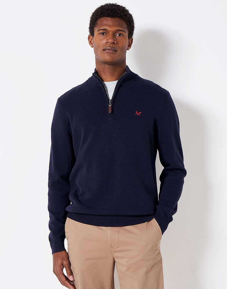 Organic Classic Half Zip Knit Jumper in Navy