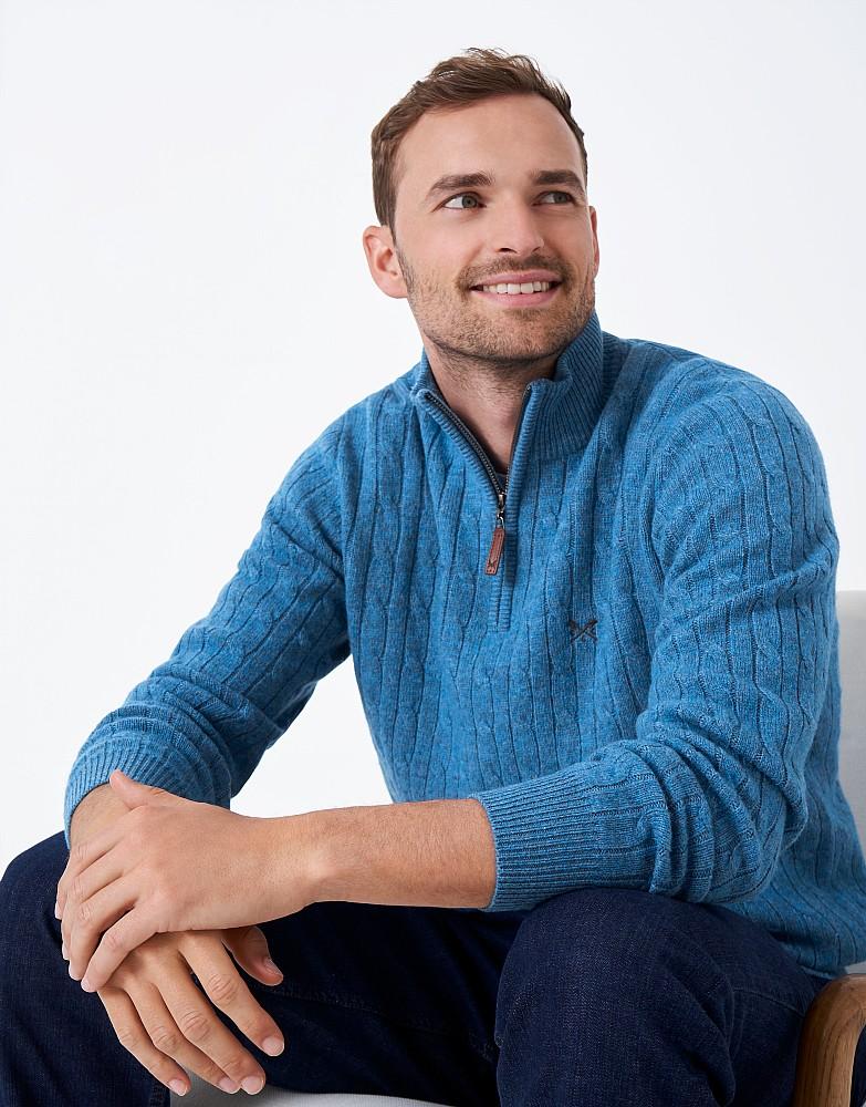 Half-Zip Cotton Pullover with Cable Stitches, Regular