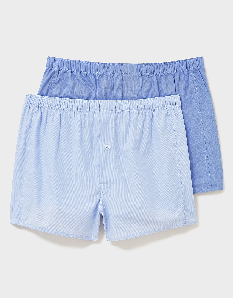 Men's 2 Pack Blue Woven Boxers from Crew Clothing Company