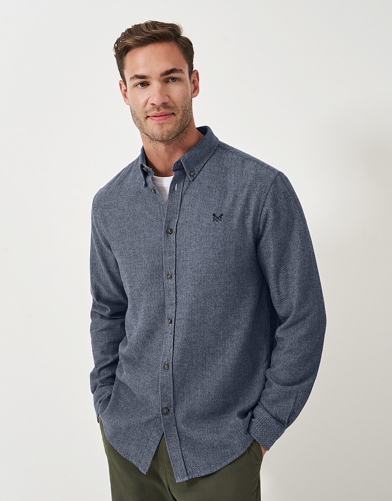 Herringbone Cotton Flannel Shirt in Blue and White
