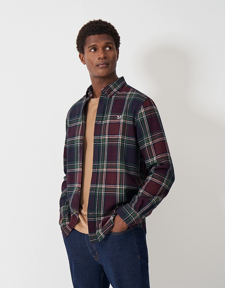 Long Sleeve Checked Cotton Shirt in Burgundy