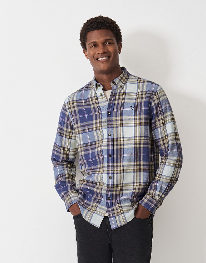 Long Sleeve Checked Cotton Shirt in Blue