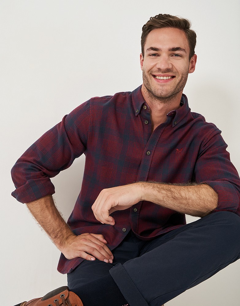 Cross Check Cotton Flannel Shirt in Red and Navy