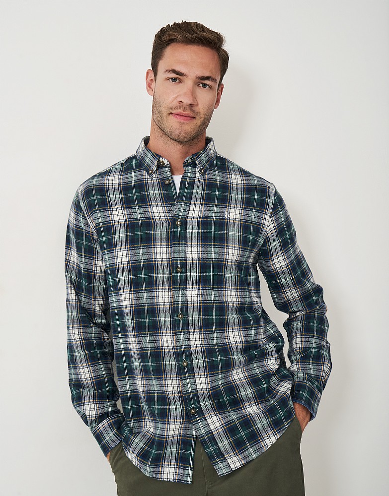 Cotton Flannel Shirt in Navy and Green Check