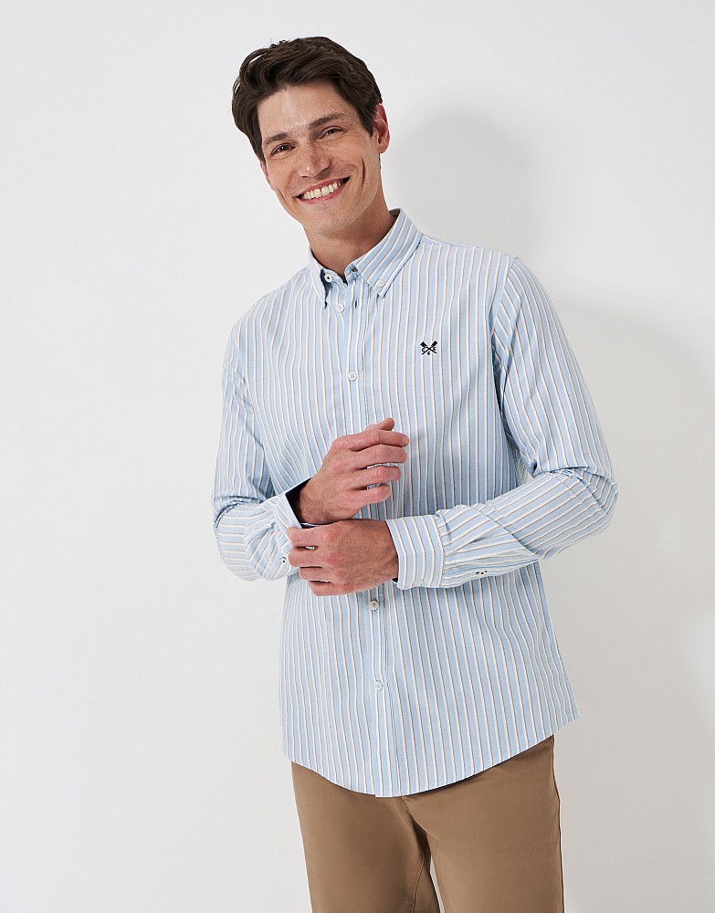Long Sleeve Stripe Oxford Shirt in Sky Blue
