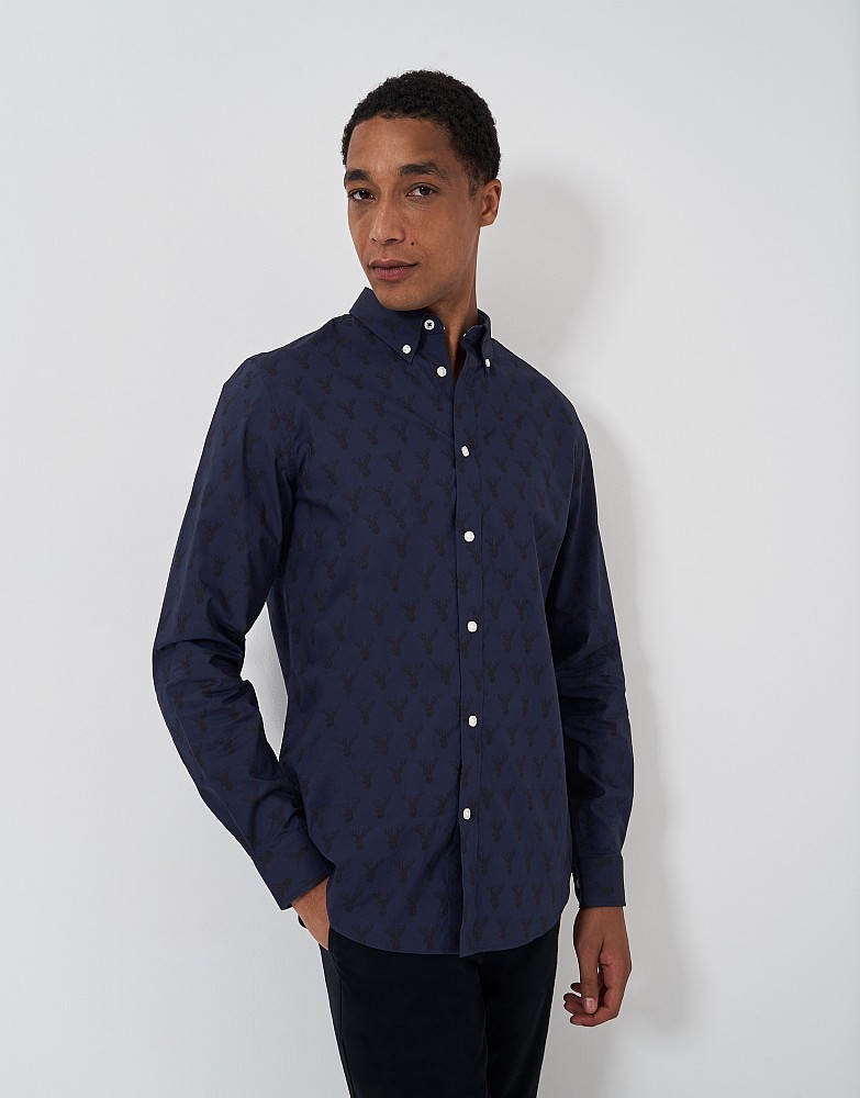 Long Sleeve Stag Print Shirt in Navy