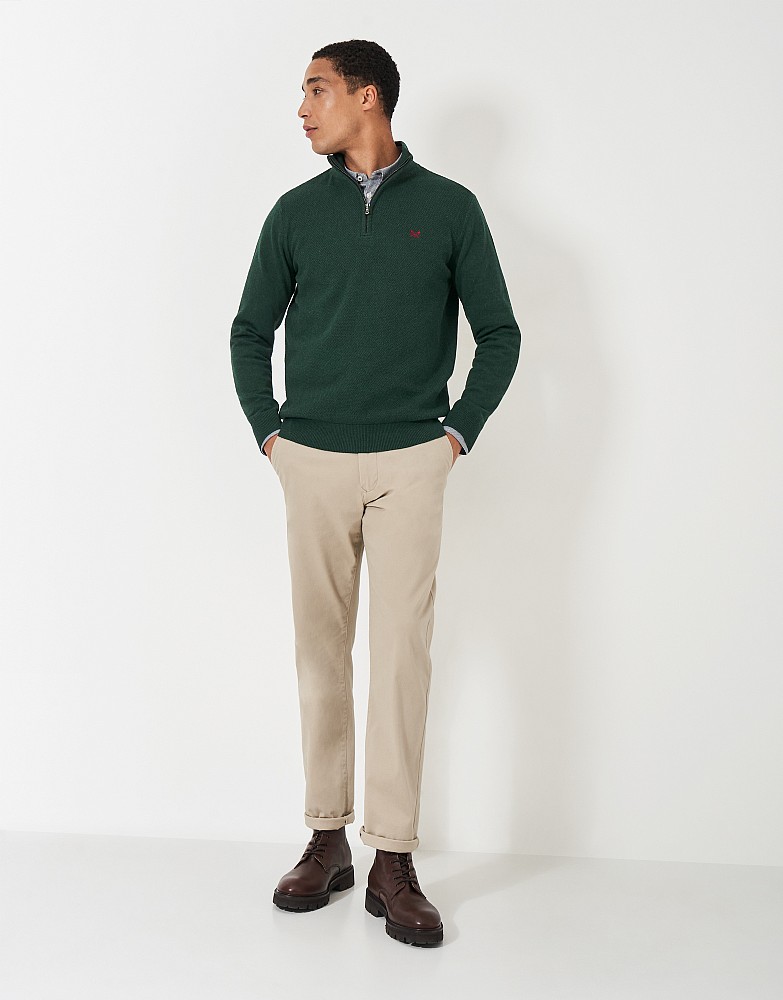 Men's Moss Stitch Half Zip Jumper in Green from Crew Clothing