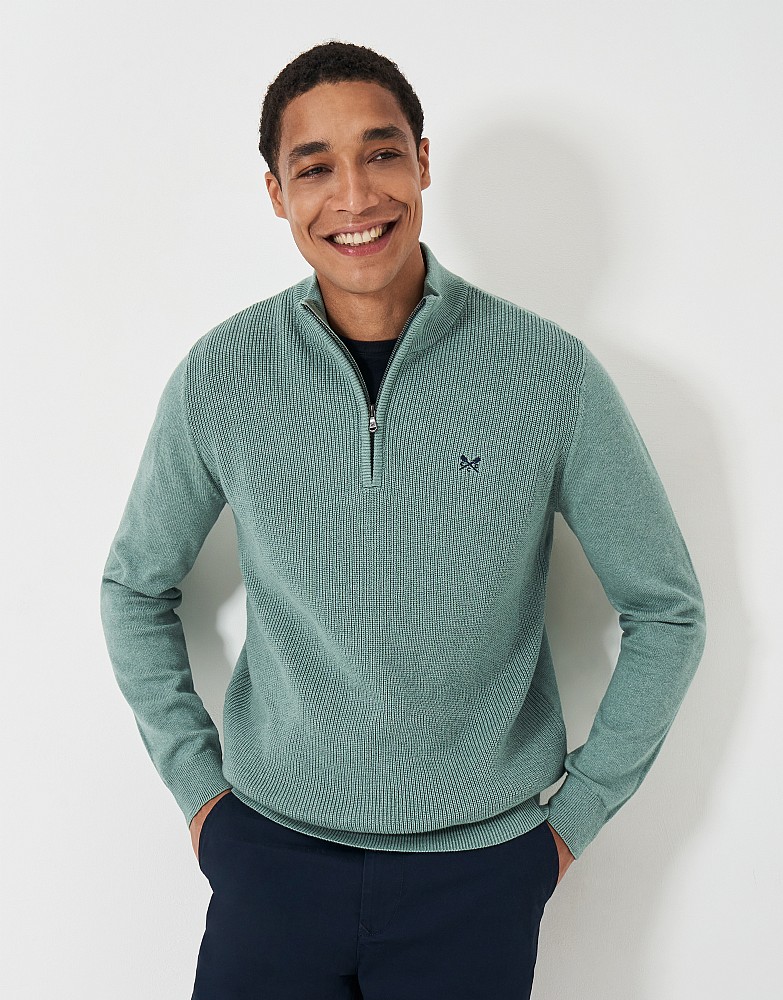 Brioche Rib Half Zip Jumper in Green
