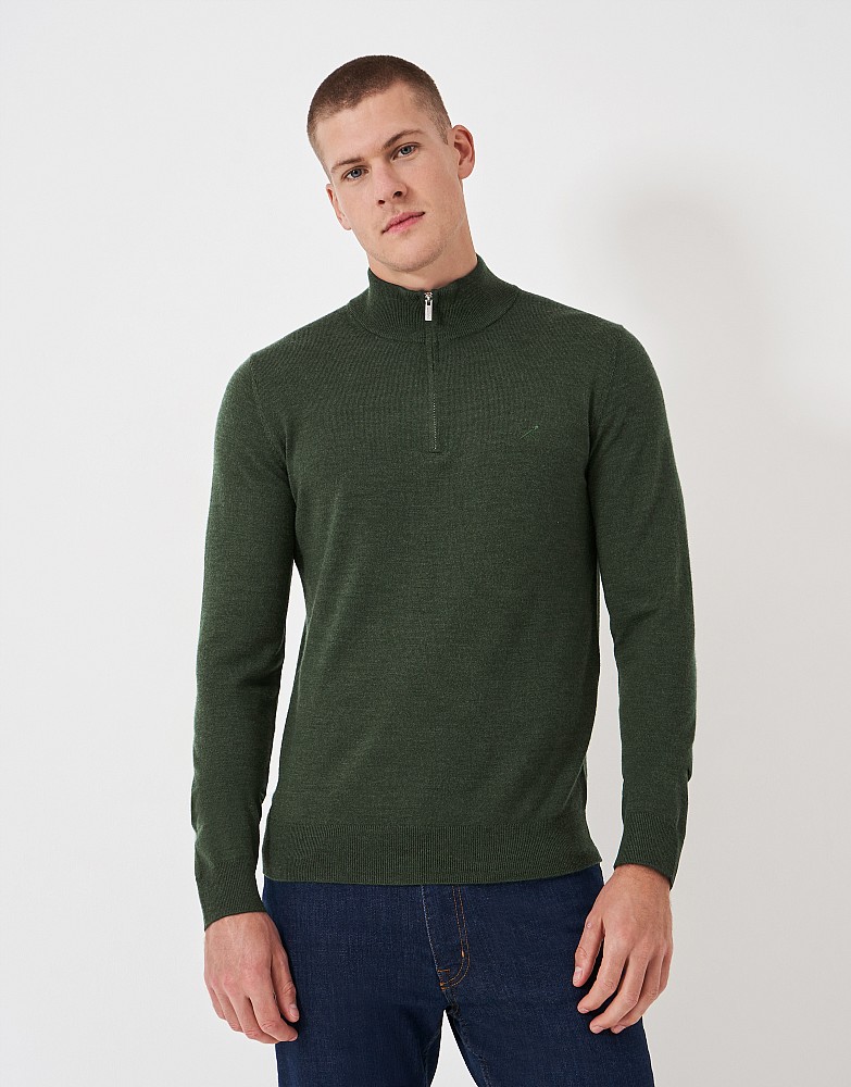 Merino Wool Half Zip Jumper in Green