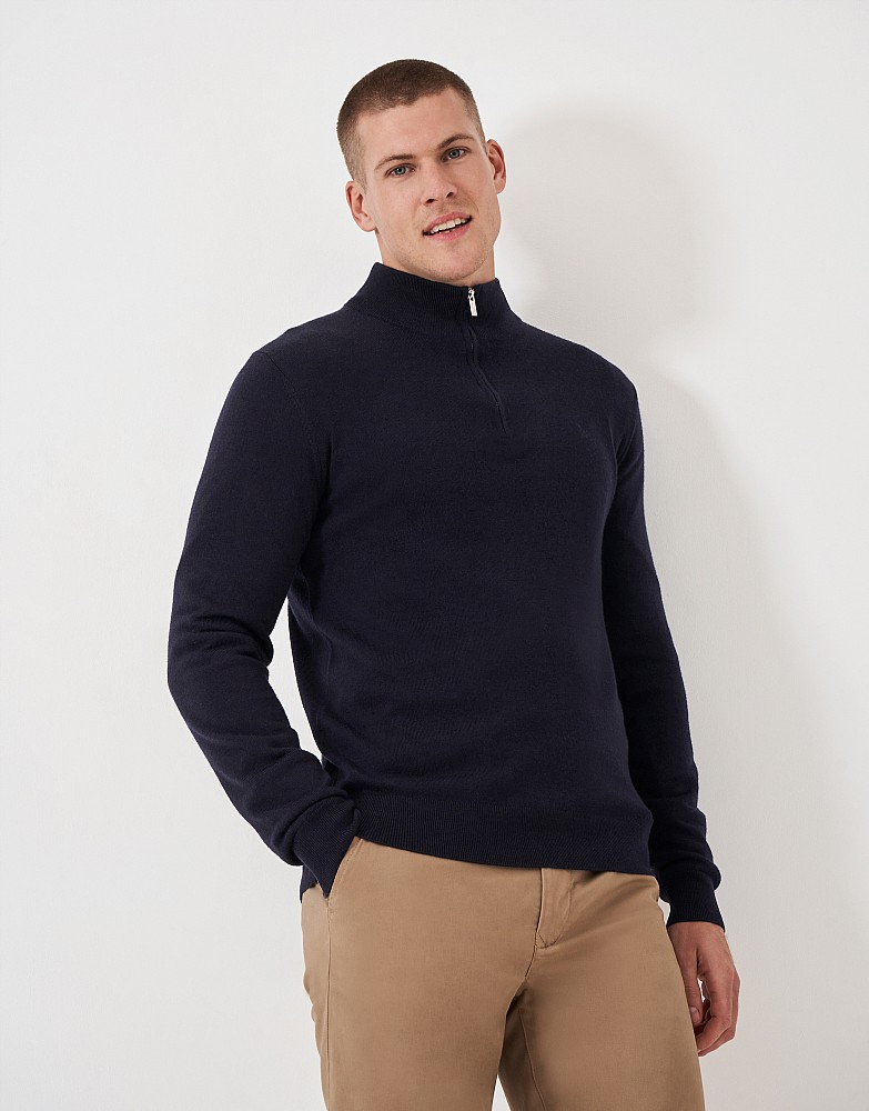 Merino Wool Half Zip Jumper in Navy