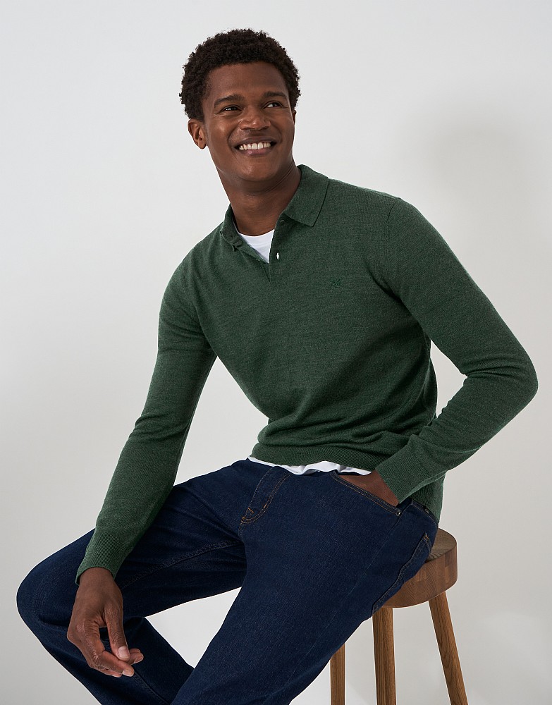 Merino Wool Polo Shirt in Green