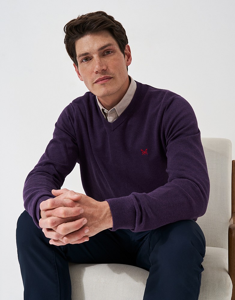 Organic Cotton V-Neck Jumper in Purple