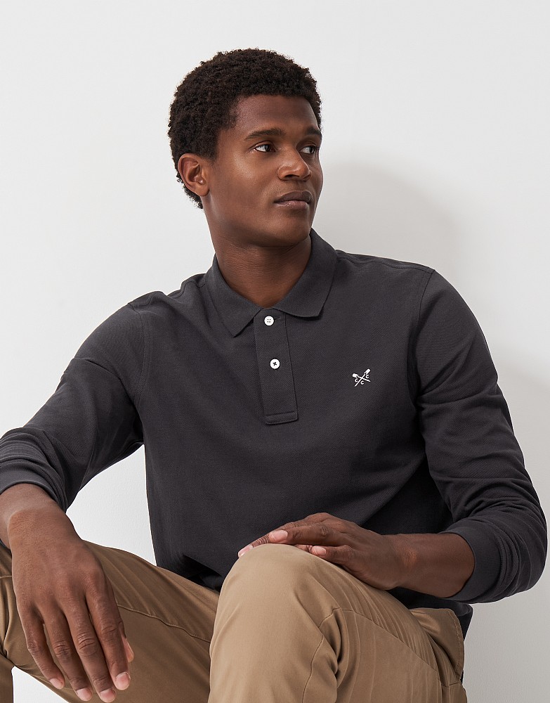 Long Sleeve Polo Shirt in Charcoal