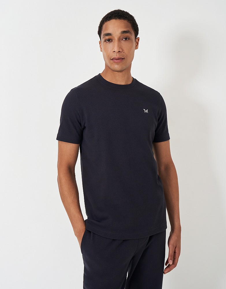 Cotton Blend Waffle Lounge T-Shirt in Charcoal