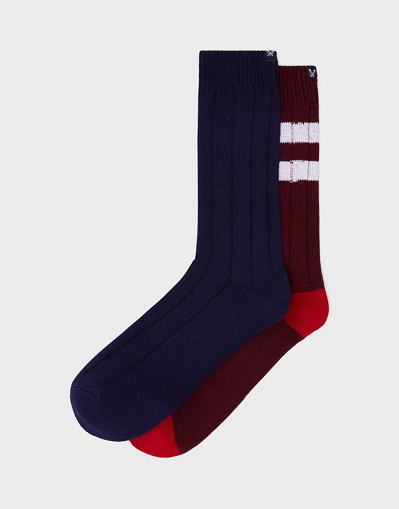 2 Pack Rugby Socks in Navy and Bugundy