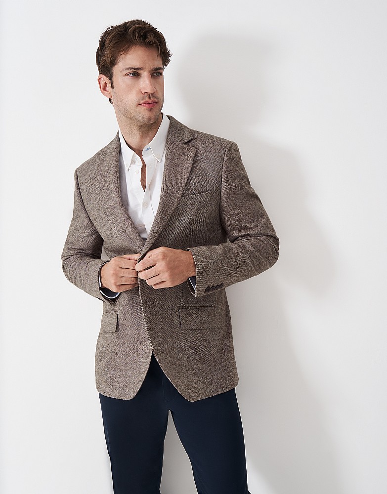 Wool Blend Tweed Blazer in Beige
