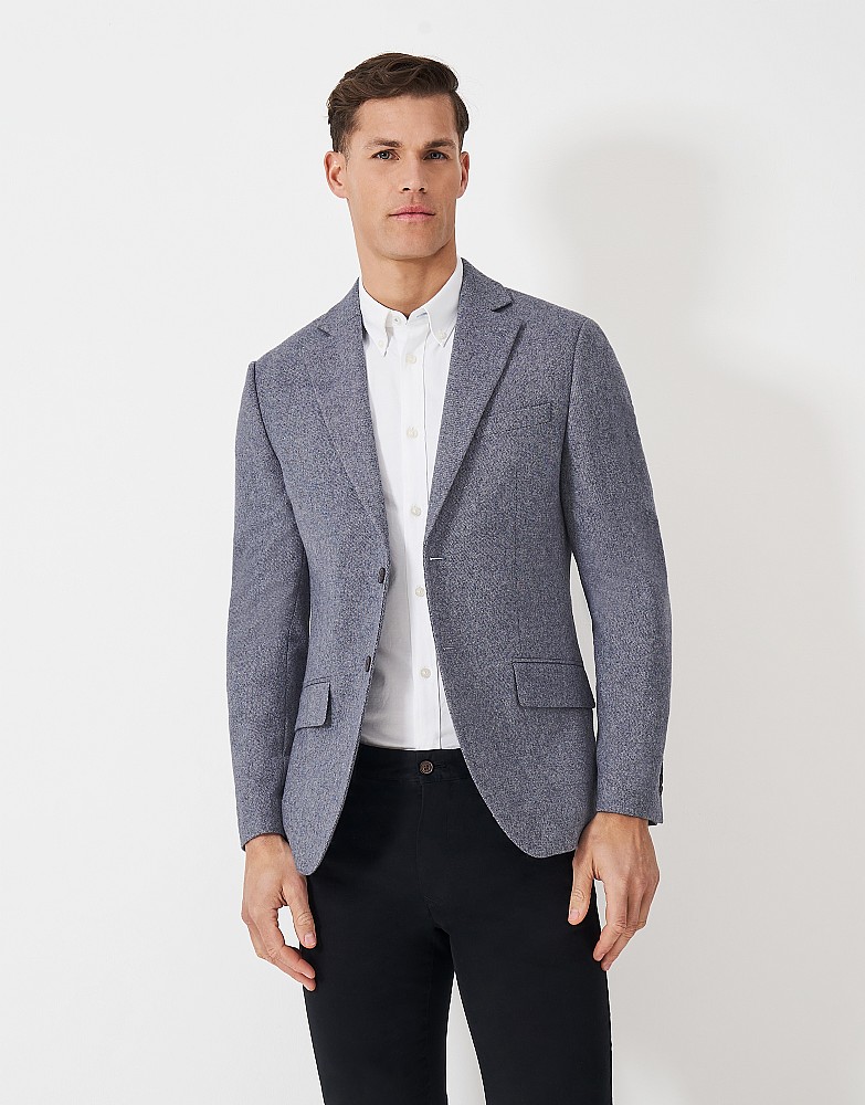 Wool Blend Tweed Blazer in Blue