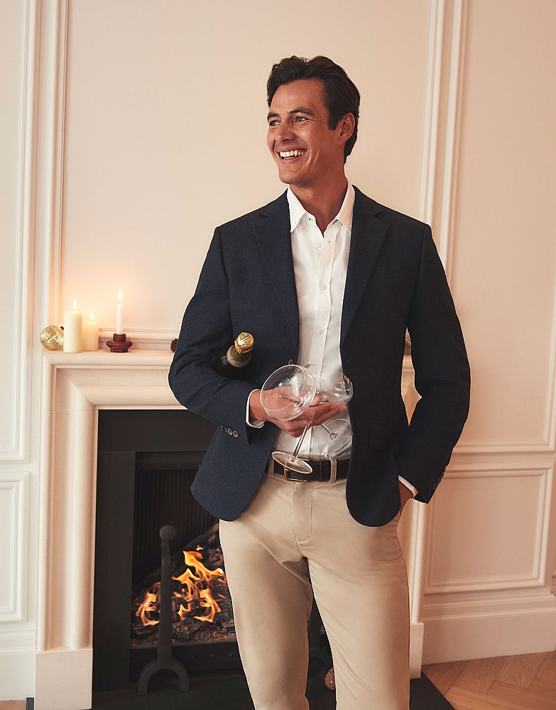 Wool Blend Tweed Blazer in Navy