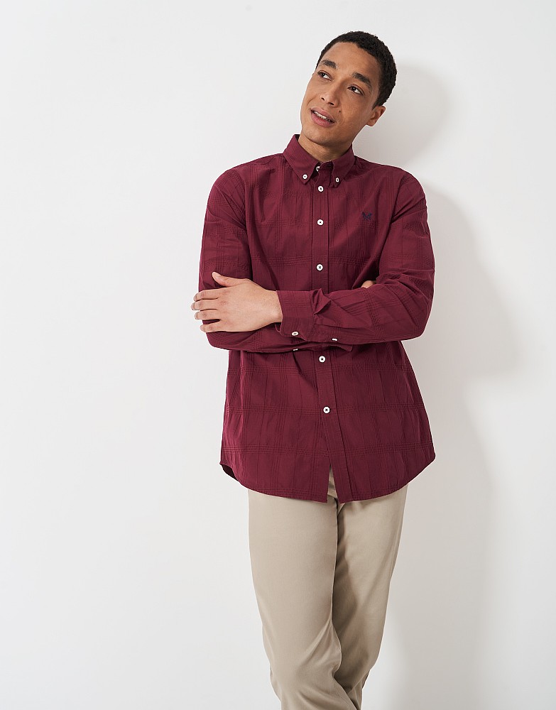 Long Sleeve Windowpane Dobby Twill Shirt in Burgundy